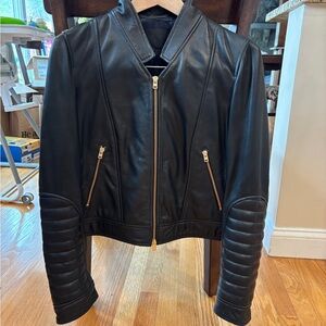 J. Crew Black Leather Jacket Fitted Motorcycle Style